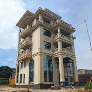 东莞 黄金麻花岗岩石材别墅外墙干挂搭配（雕花栏杆花瓶柱门楼罗马柱）