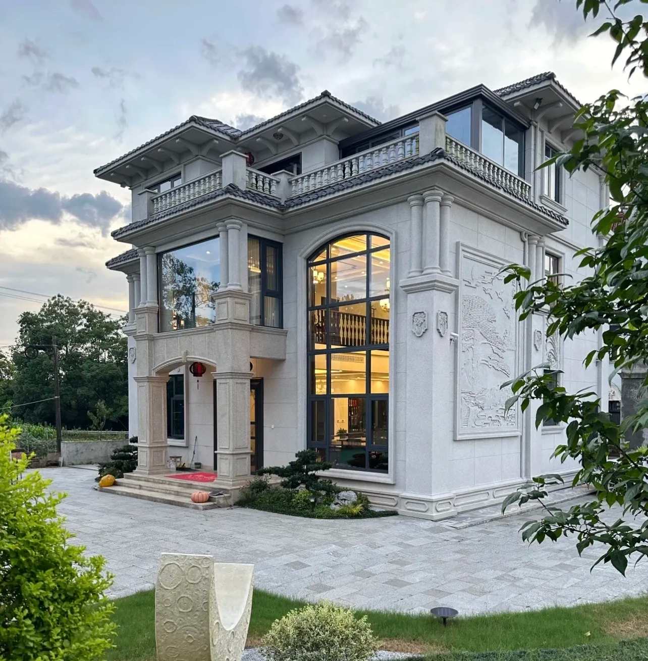 东莞 白麻花岗岩私人别墅干挂石材豪华定制