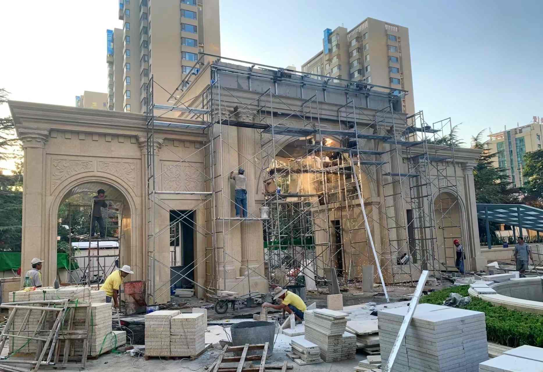 东莞 黄金麻荔枝面花岗岩小区门楼外墙干挂