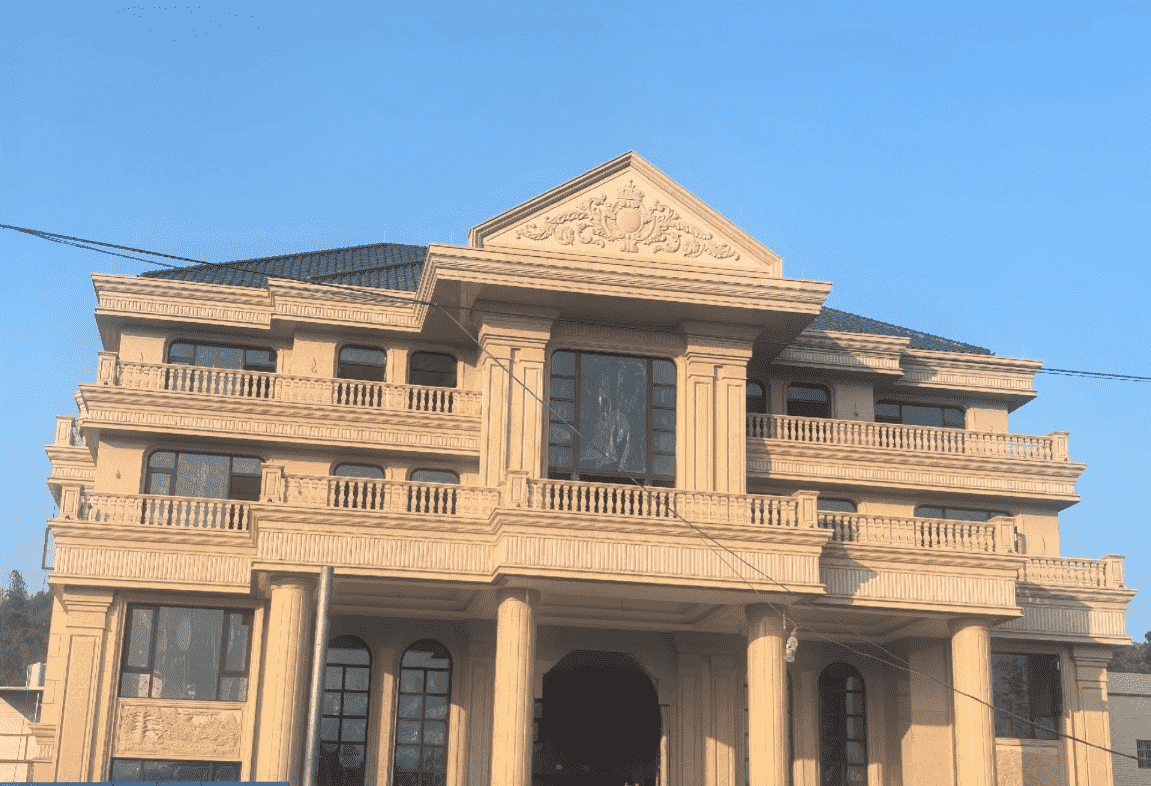 东莞黄金麻别墅外墙干挂石材效果示例