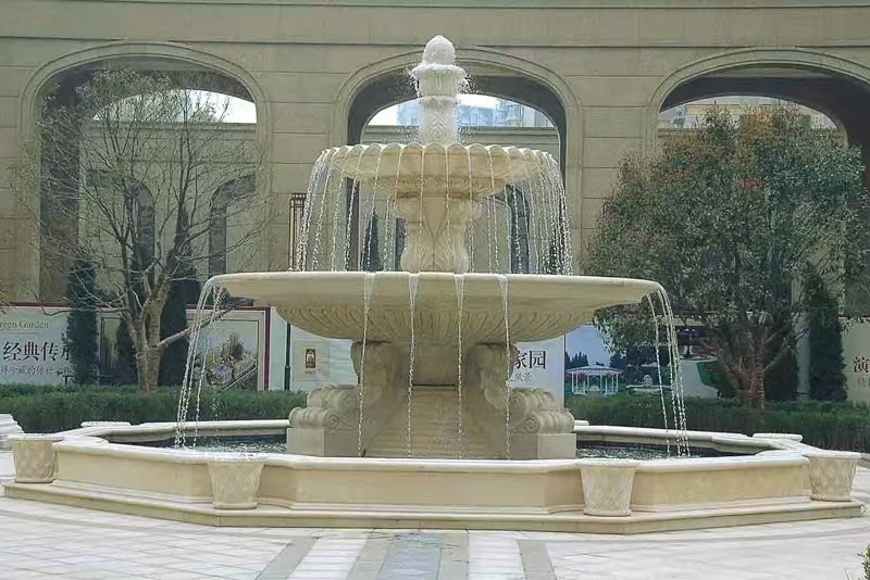 东莞 黄金麻花岗岩异型加工——户外庭院石雕流水喷泉