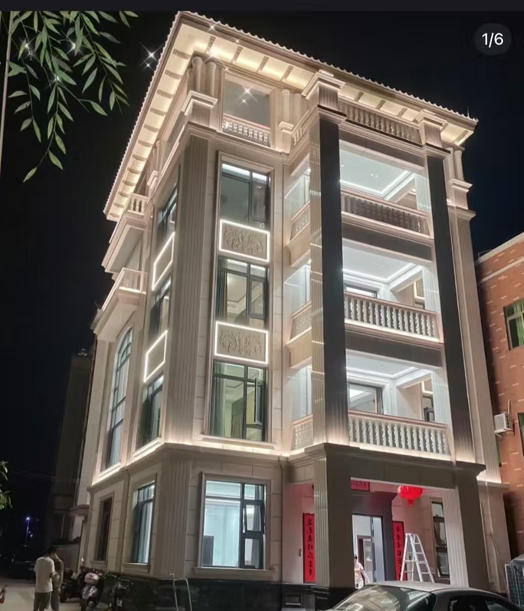 东莞 芝麻白花岗岩别墅外墙夜间效果